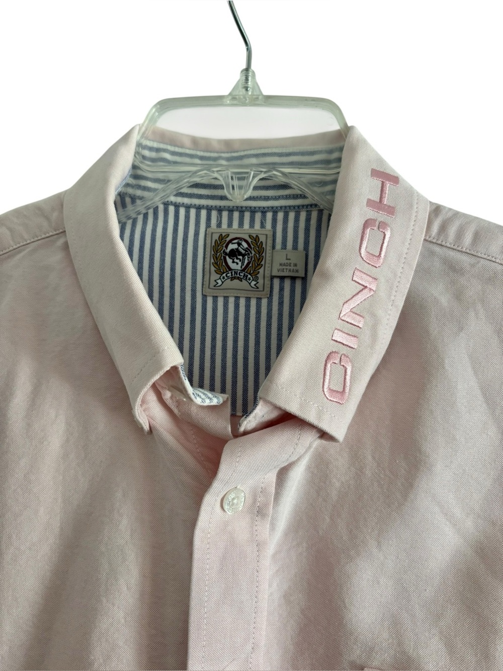 Cinch Large Lg pale pink long sleeve button up shirt. Embroidered. Preloved